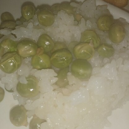 炊き立てで湯気が～。春になると豆ご飯食べたくなりますよね。美味しかったです！